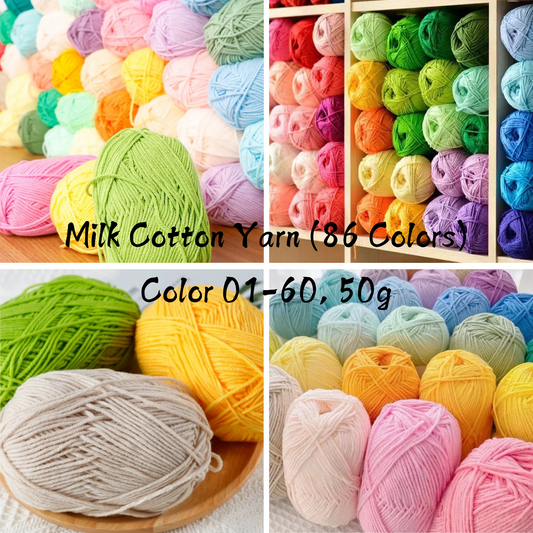 Milk Cotton Yarn (50g, 86 Colors, Color 01-60) – Milk Cotton Yarn for Crocheting and Knitting