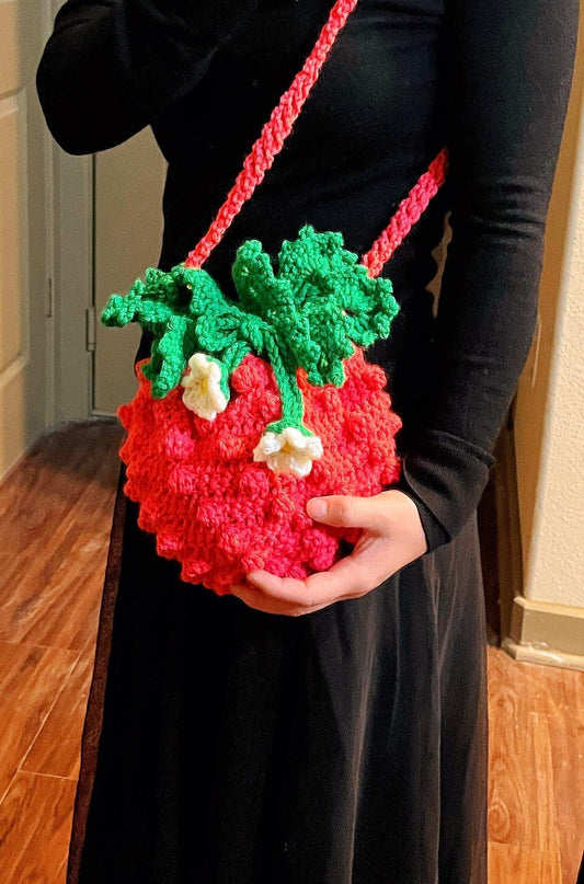 Finished Crochet Strawberry Backpack and Shoulder Bag