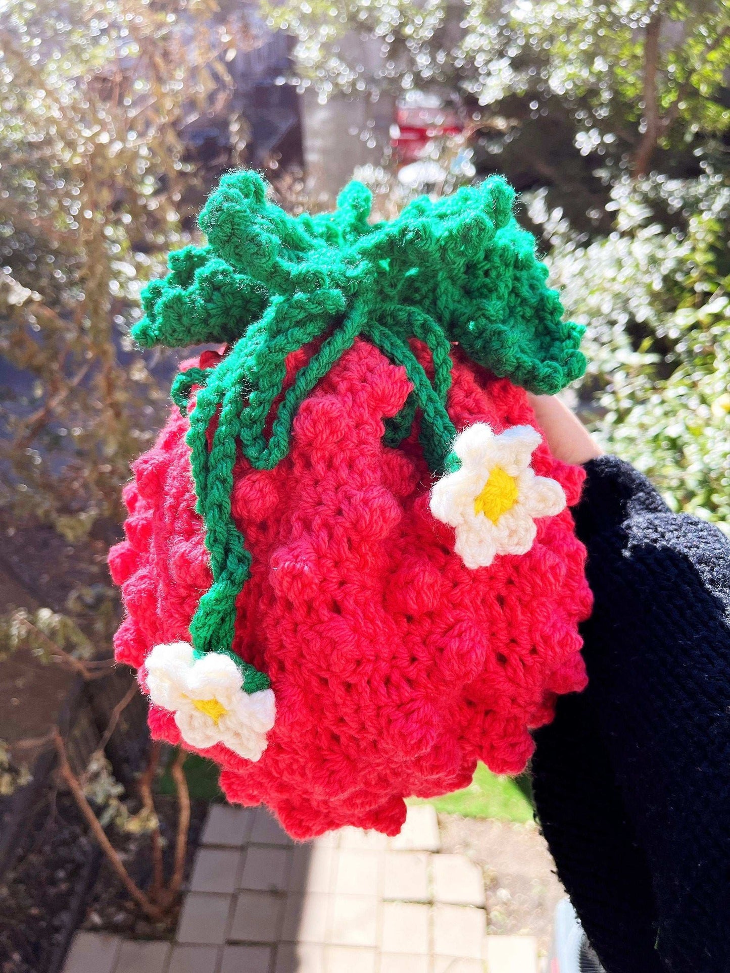Finished Crochet Strawberry Backpack and Shoulder Bag