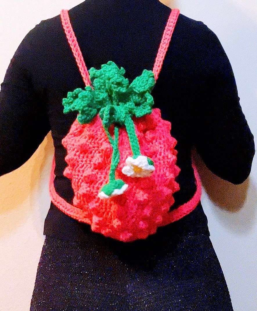 Finished Crochet Strawberry Backpack and Shoulder Bag