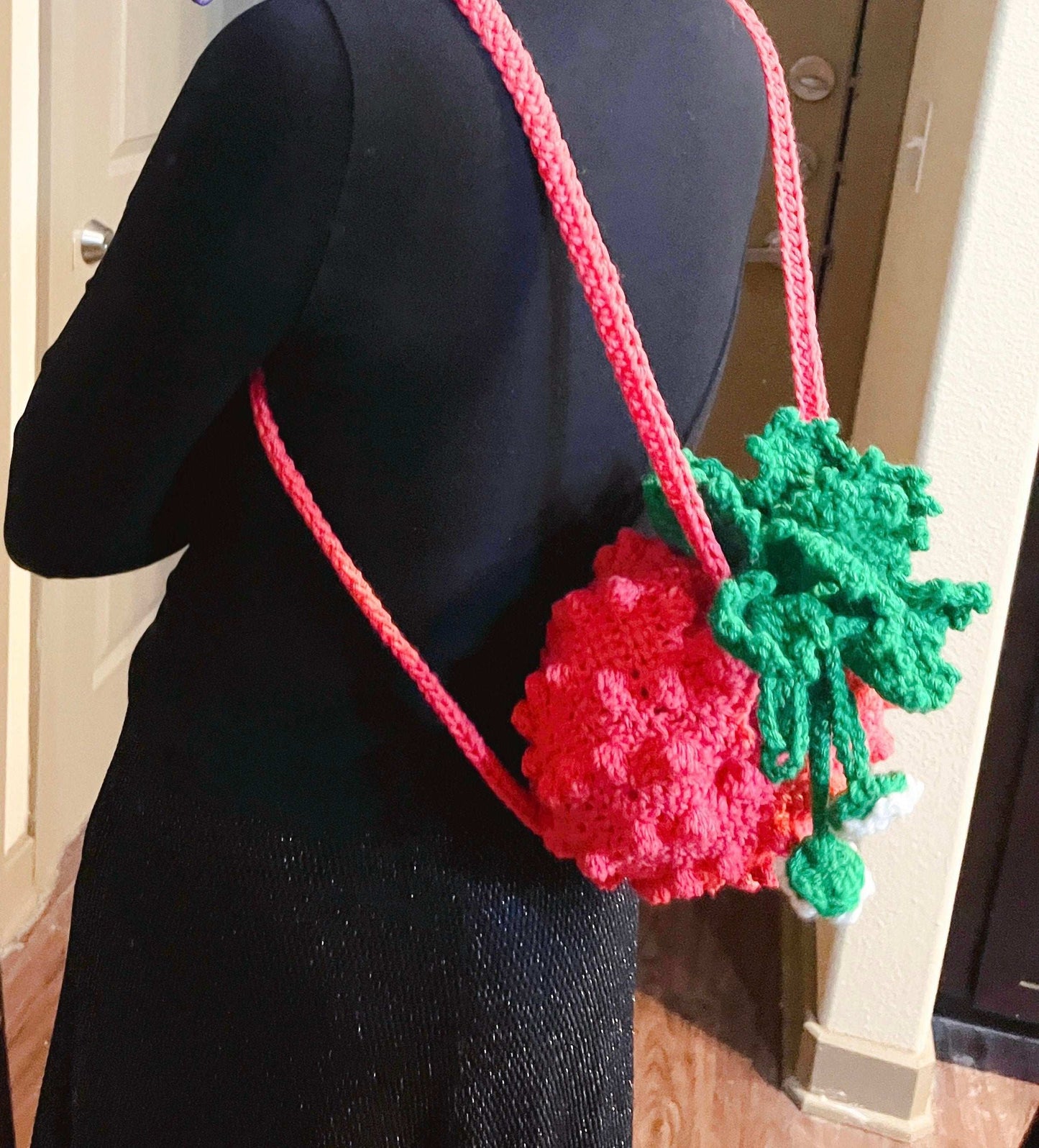 Finished Crochet Strawberry Backpack and Shoulder Bag