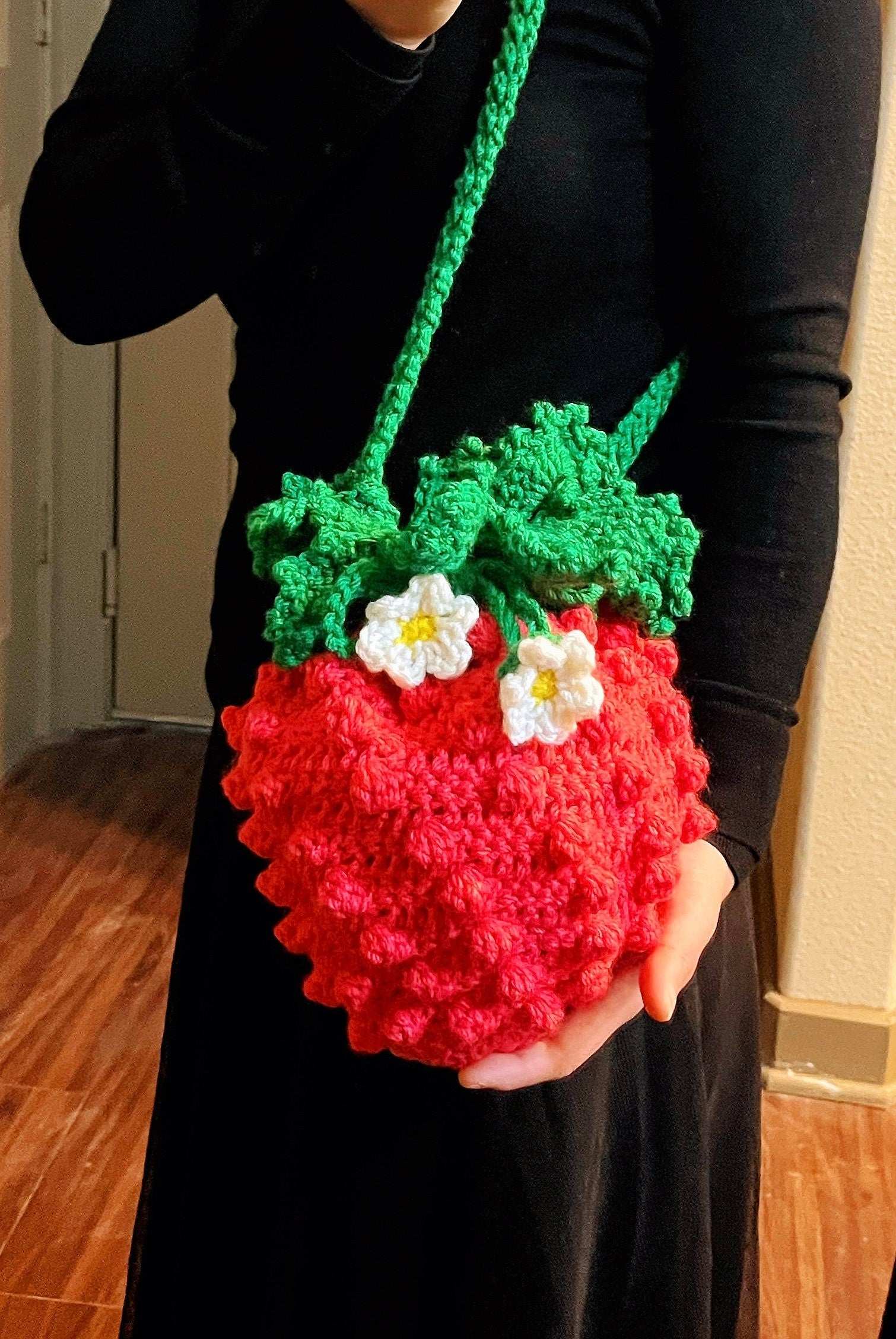 Finished Crochet Strawberry Backpack and Shoulder Bag