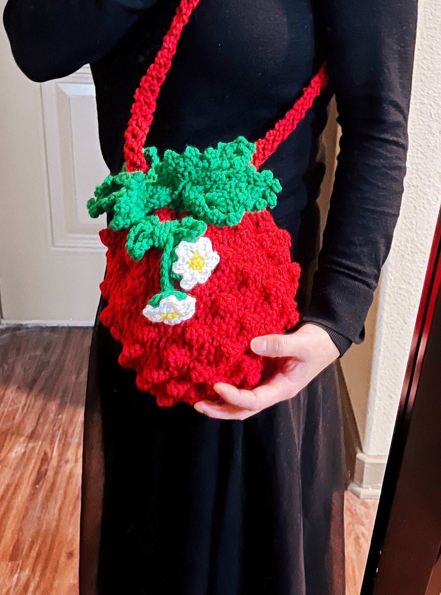 Finished Crochet Strawberry Backpack and Shoulder Bag